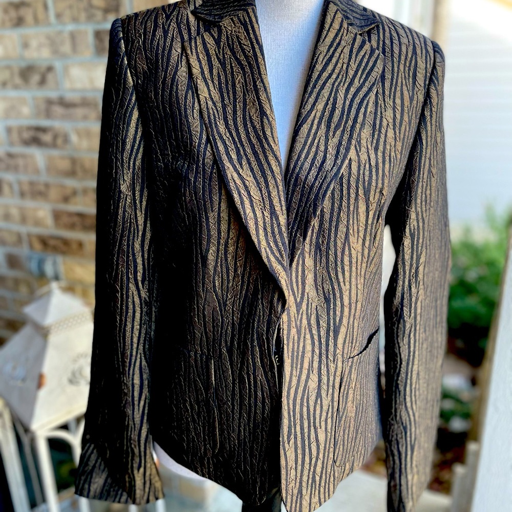 Brown/black animal print short jacket. Size 8
